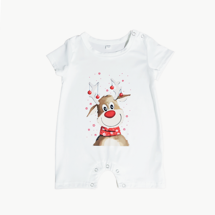 Baby Kids Boy Girl Daddy Mummy Brother Sister Sibling Family Wear Short Sleeve Reindeer Print Christmas Outfit Romper Top n Shorts Set - quixoticmuses