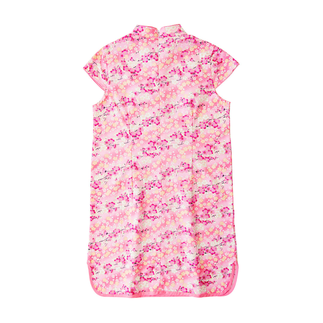 Baby Kids Girl Pink n Watermelon Red Swirl Print Cheongsam Dress w White n Orange Flowers - quixoticmuses