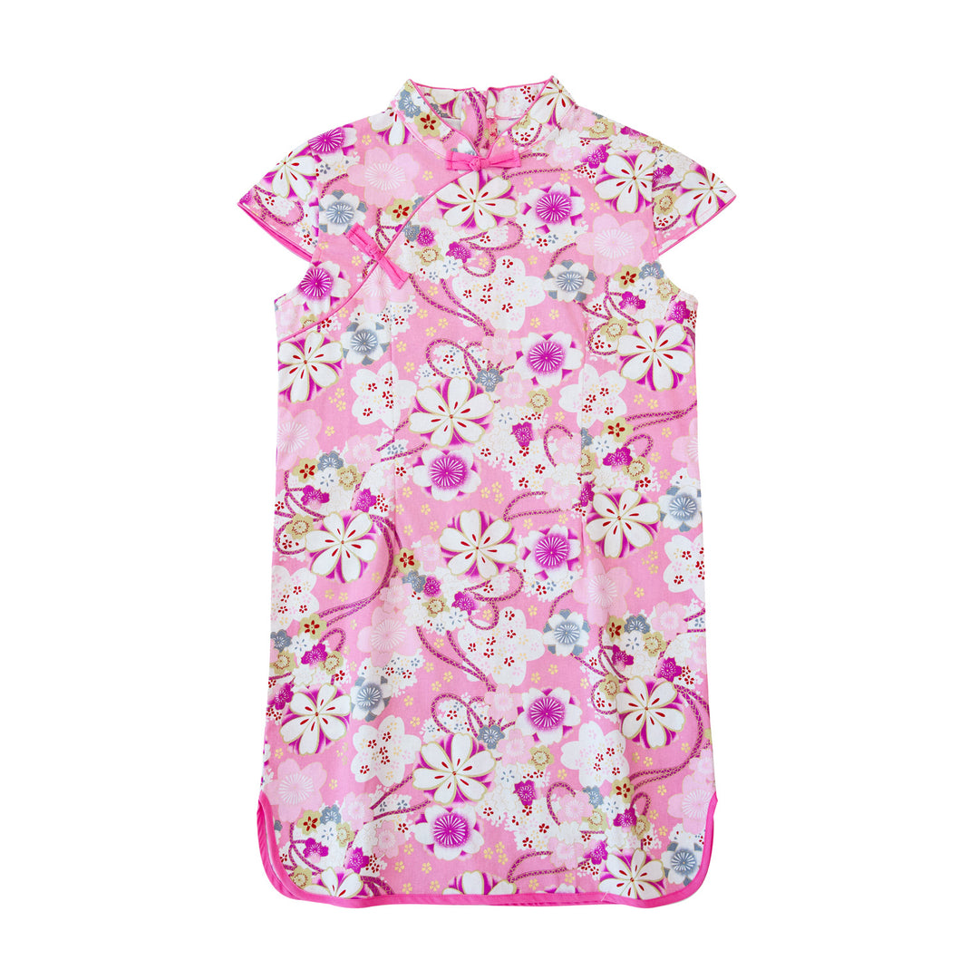 Baby Kids Girl Pink Purple Cheongsam Dress w White Flowers - quixoticmuses