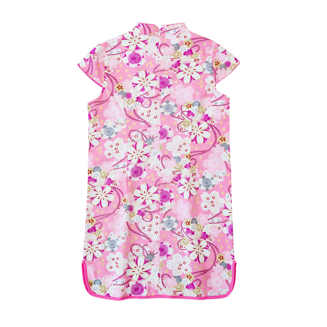 Baby Kids Girl Pink Purple Cheongsam Dress w White Flowers - quixoticmuses