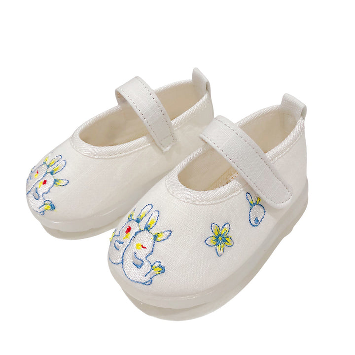 Baby Girl Textile Anti-slip Flats Embroidered Bunnies Cow Shoes Magic Tape BBX - quixoticmuses