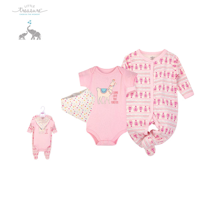 Luvable Friends Baby Bodysuit Sleepsuit Bib 3 Piece Layette Set 72322CH Llama Love - quixoticmuses