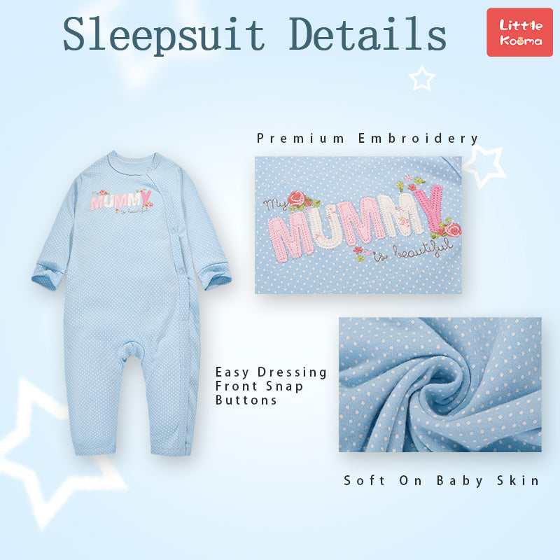 Baby Blue w White Dots Mummy Is Beautiful Jumpsuit All In One - quixoticmuses