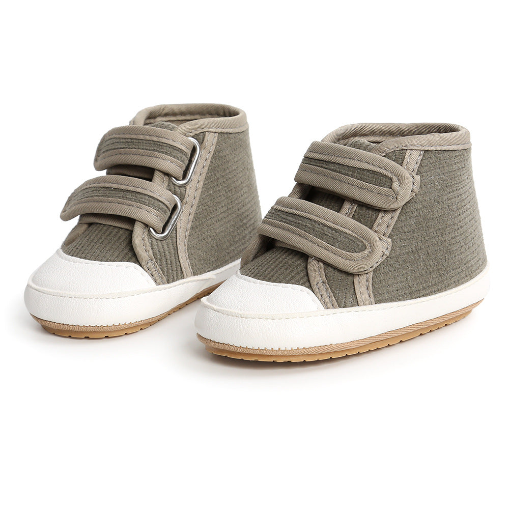 Baby Boy Girl Corduroy Shoes Magic Tape Anti-slip High Sneakers - quixoticmuses