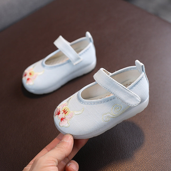 Baby Girl Textile Anti-slip Flats Embroidered Bunnies Cow Shoes Magic Tape BBX - quixoticmuses