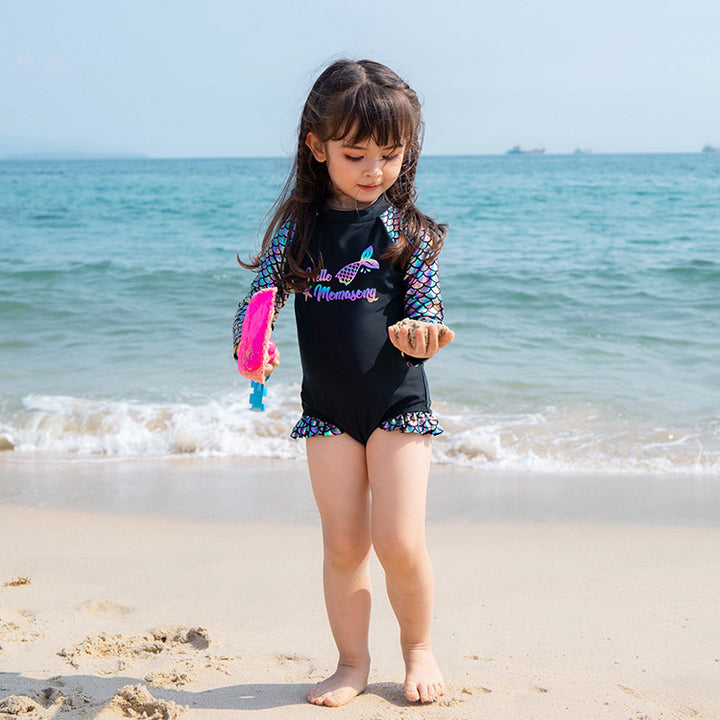 Baby Kids Girl's Mermaid One Piece Long Sleeves Swimming Suit n Free Cap 907060 - quixoticmuses