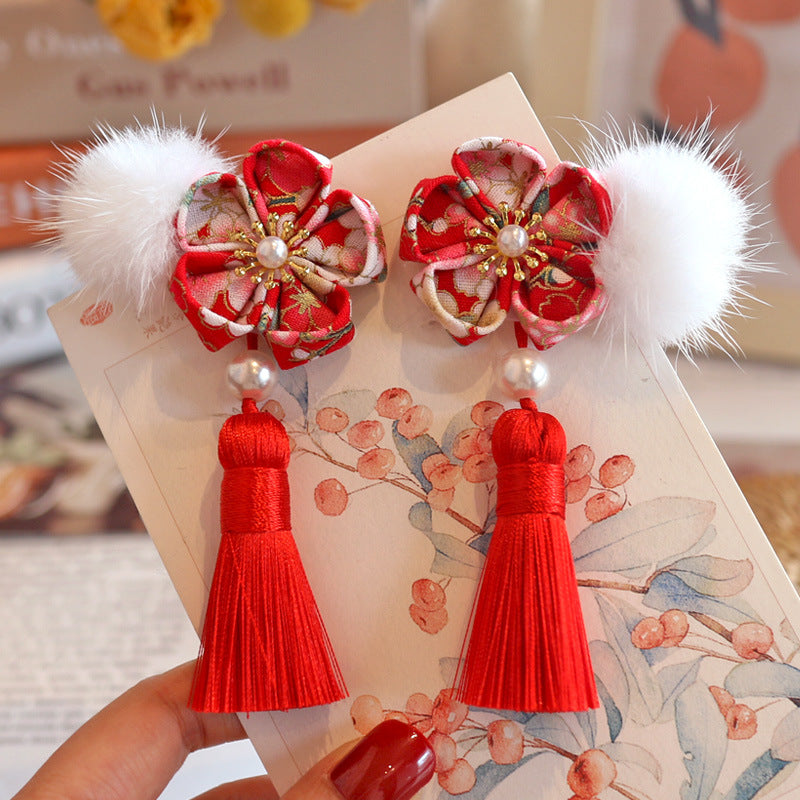 Chinese New Year CNY Baby kids Girl's Head Clips Hair Ties Hair Accessories - quixoticmuses