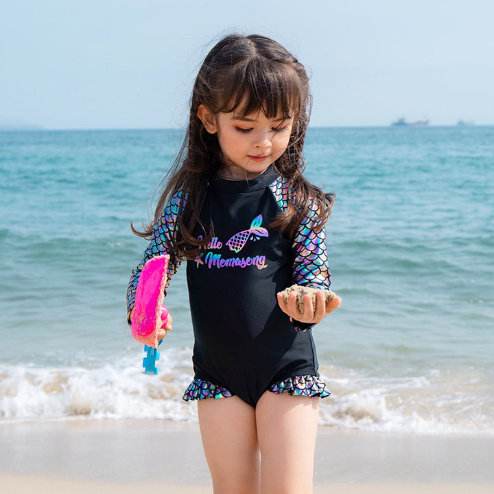 Baby Kids Girl's Mermaid One Piece Long Sleeves Swimming Suit n Free Cap 907060 - quixoticmuses