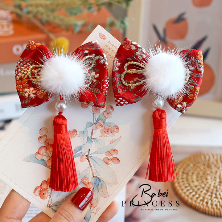 Chinese New Year CNY Baby kids Girl's Head Clips Hair Ties Hair Accessories - quixoticmuses