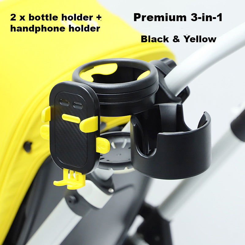 Universal Stroller Cup Holder w Handphone Holder 3-in-1 Stroller Accessories Bike Treadmill Wheelchair Water Bottle Holder - quixoticmuses