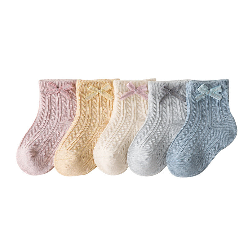 Baby Kids Girl Solid Color Bowtie Ankle Socks - quixoticmuses