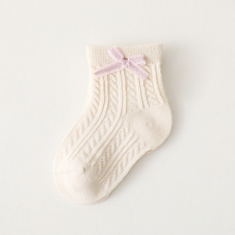 Baby Kids Girl Solid Color Bowtie Ankle Socks - quixoticmuses