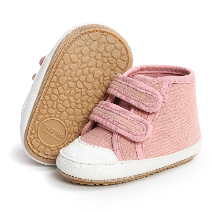 Baby Boy Girl Corduroy Shoes Magic Tape Anti-slip High Sneakers - quixoticmuses