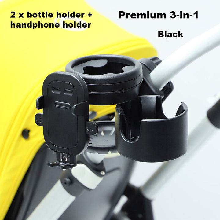 Universal Stroller Cup Holder w Handphone Holder 3-in-1 Stroller Accessories Bike Treadmill Wheelchair Water Bottle Holder - quixoticmuses