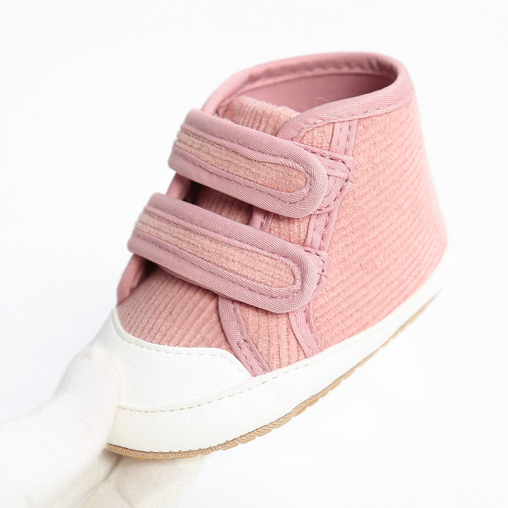 Baby Boy Girl Corduroy Shoes Magic Tape Anti-slip High Sneakers - quixoticmuses