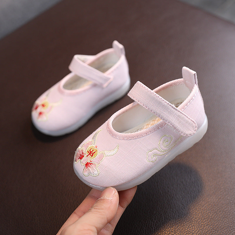 Baby Girl Textile Anti-slip Flats Embroidered Bunnies Cow Shoes Magic Tape BBX - quixoticmuses