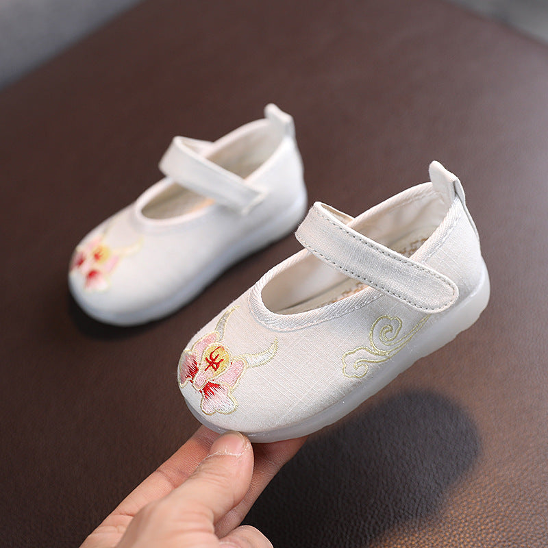 Baby Girl Textile Anti-slip Flats Embroidered Bunnies Cow Shoes Magic Tape BBX - quixoticmuses