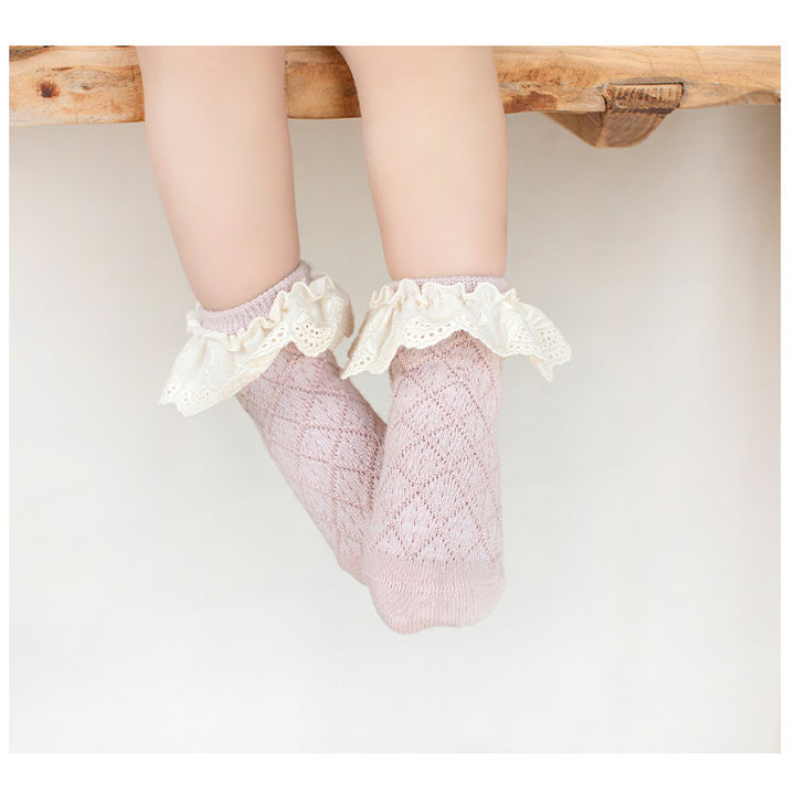 Baby Kids Girl Lace Brim Waffle Ankle Socks - quixoticmuses