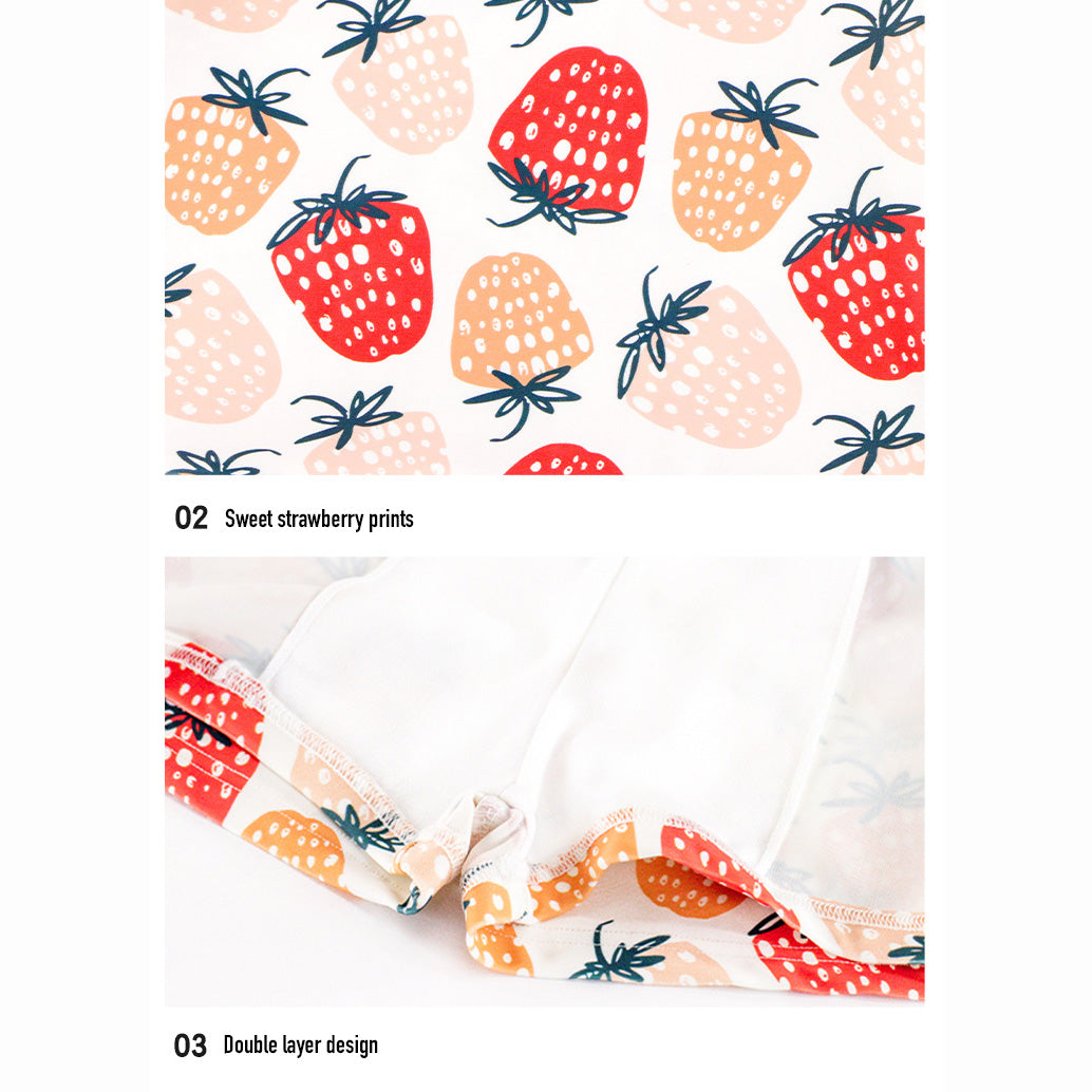 Baby Kids Girl's Strawberry Prints Long Sleeves Two Piece Swimming Suit Top Shorts n Free Cap 907052 - quixoticmuses