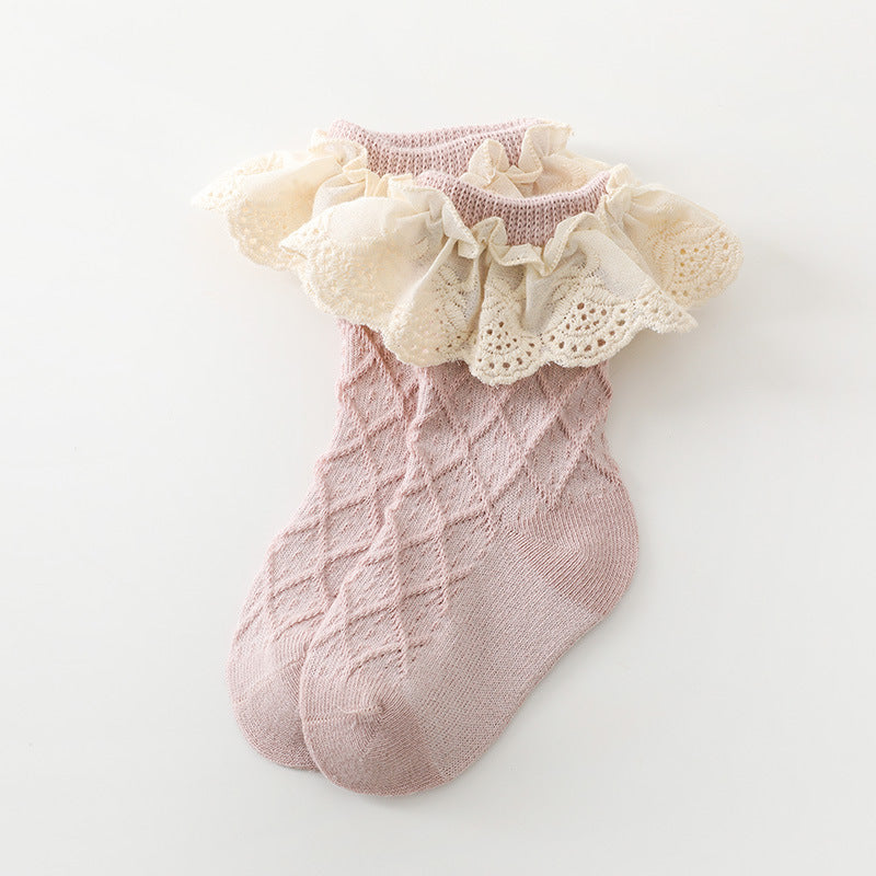 Baby Kids Girl Lace Brim Waffle Ankle Socks - quixoticmuses