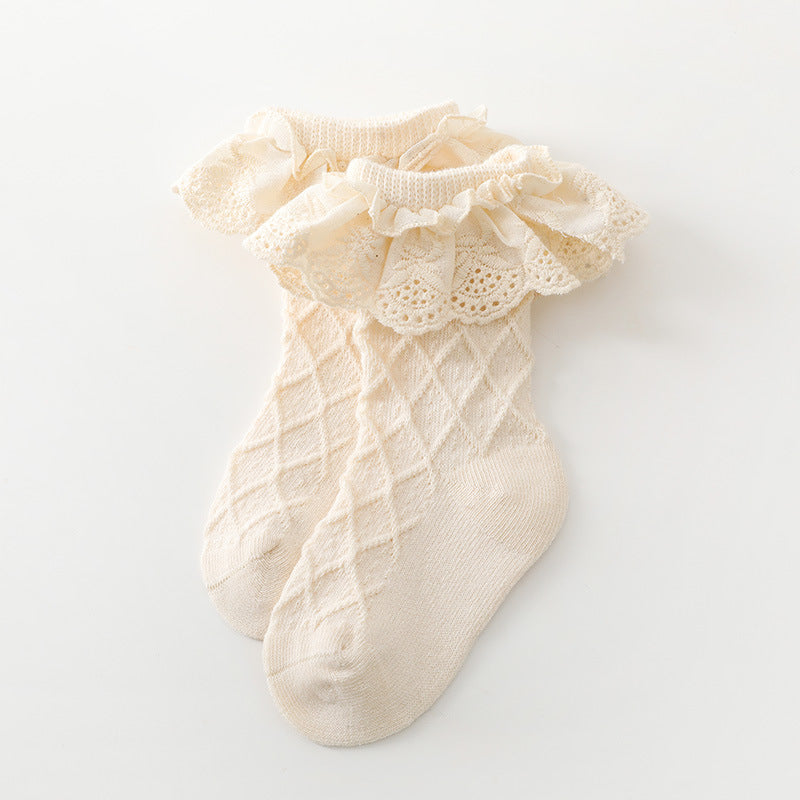 Baby Kids Girl Lace Brim Waffle Ankle Socks - quixoticmuses