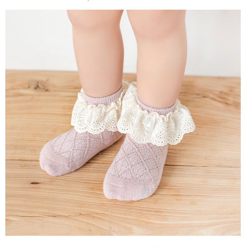 Baby Kids Girl Lace Brim Waffle Ankle Socks - quixoticmuses