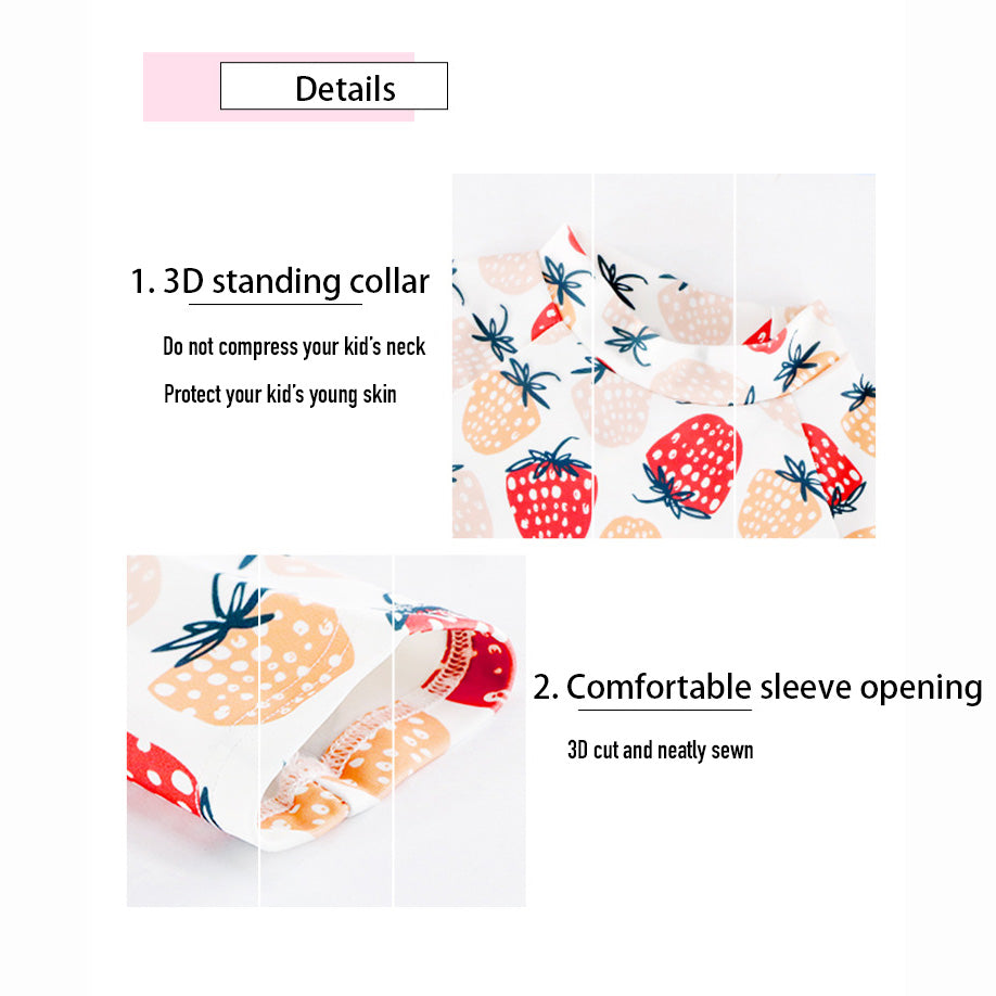 Baby Kids Girl's Strawberry Prints Long Sleeves Two Piece Swimming Suit Top Shorts n Free Cap 907052 - quixoticmuses