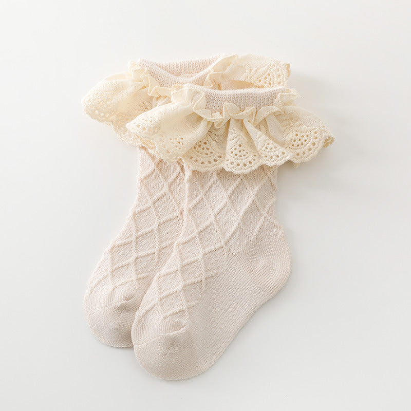 Baby Kids Girl Lace Brim Waffle Ankle Socks - quixoticmuses