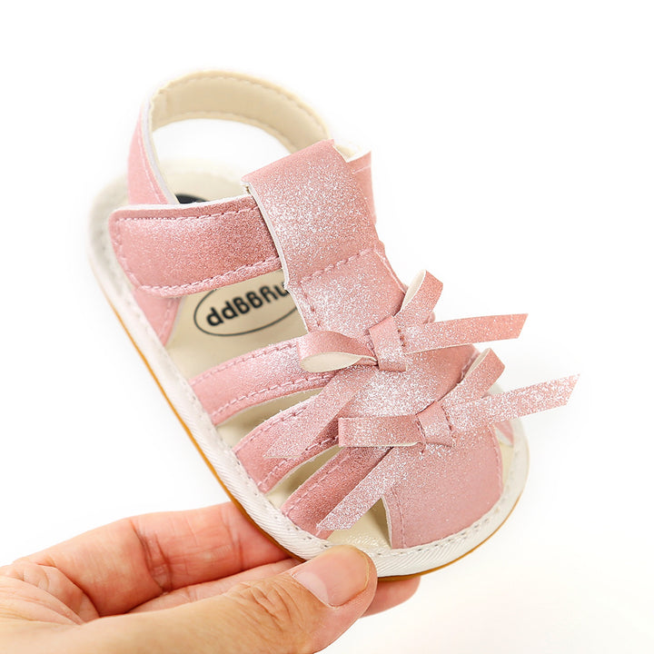 Baby Girl Anti-slip PU Leather Sandals Double Bowties Magic Tape - quixoticmuses