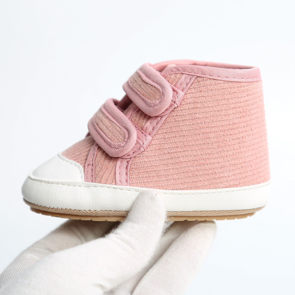 Baby Boy Girl Corduroy Shoes Magic Tape Anti-slip High Sneakers - quixoticmuses