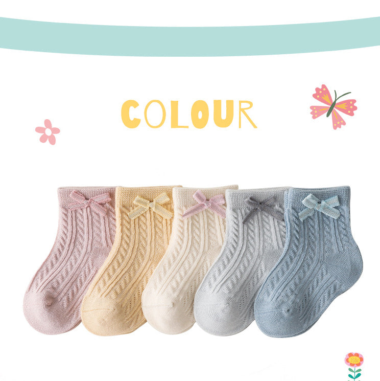 Baby Kids Girl Solid Color Bowtie Ankle Socks - quixoticmuses