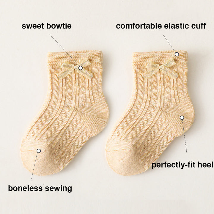 Baby Kids Girl Solid Color Bowtie Ankle Socks - quixoticmuses