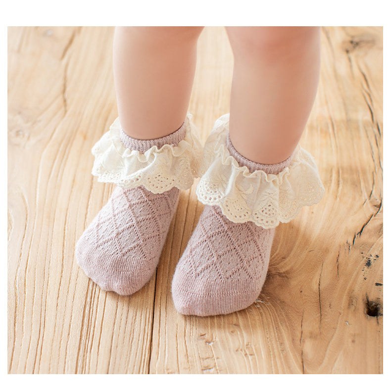 Baby Kids Girl Lace Brim Waffle Ankle Socks - quixoticmuses