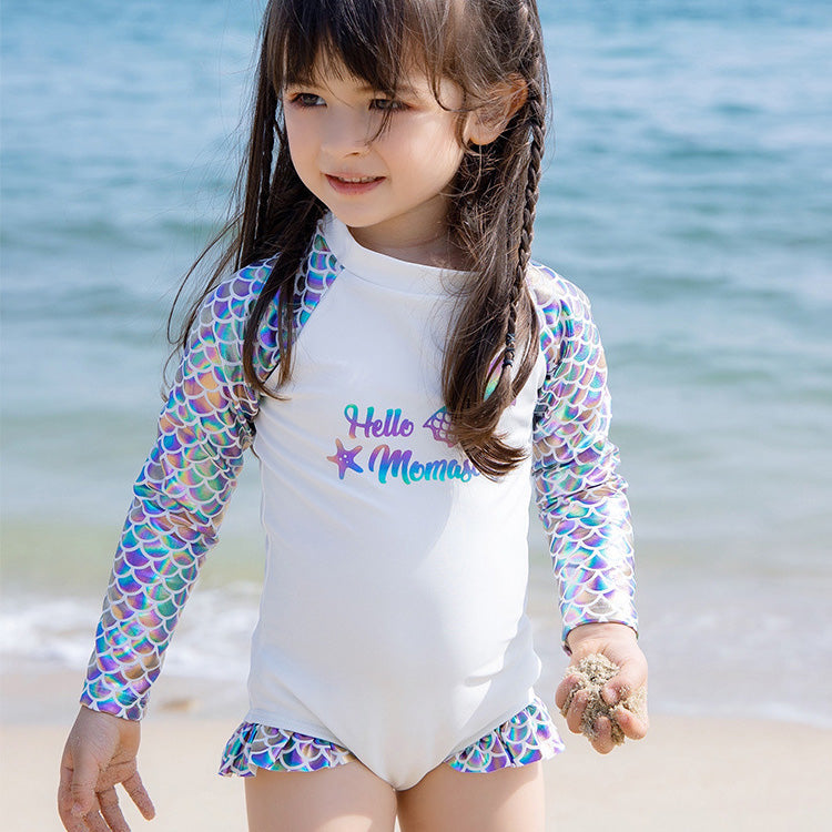 Baby Kids Girl's Mermaid One Piece Long Sleeves Swimming Suit n Free Cap 907060 - quixoticmuses