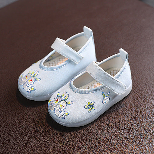 Baby Girl Textile Anti-slip Flats Embroidered Bunnies Cow Shoes Magic Tape BBX - quixoticmuses