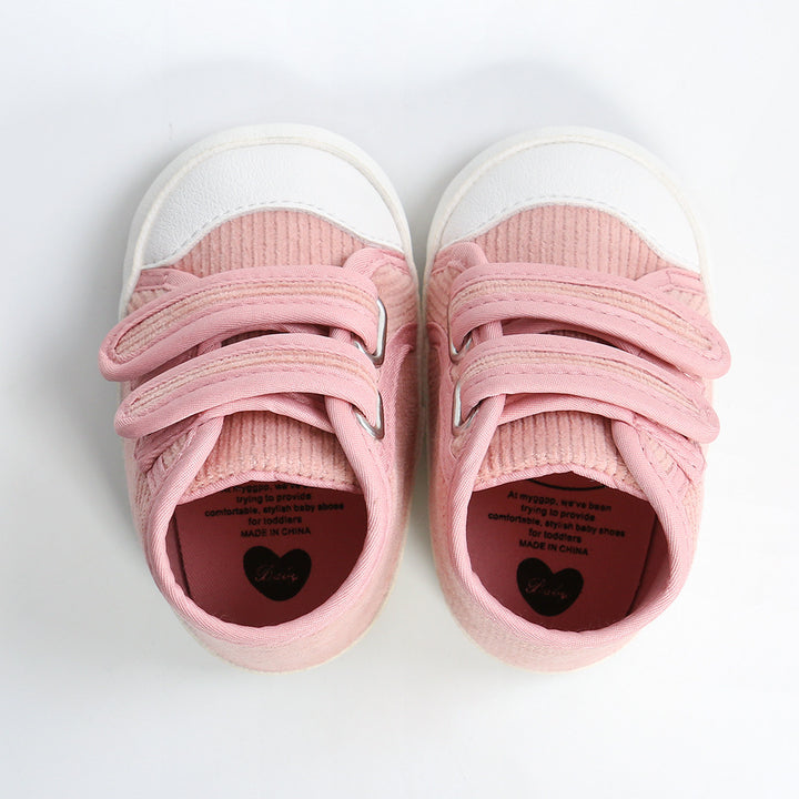 Baby Boy Girl Corduroy Shoes Magic Tape Anti-slip High Sneakers - quixoticmuses