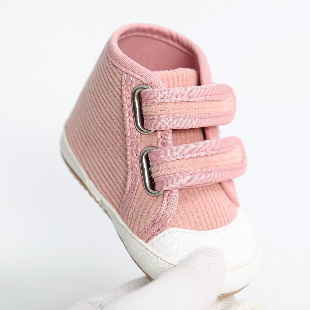 Baby Boy Girl Corduroy Shoes Magic Tape Anti-slip High Sneakers - quixoticmuses