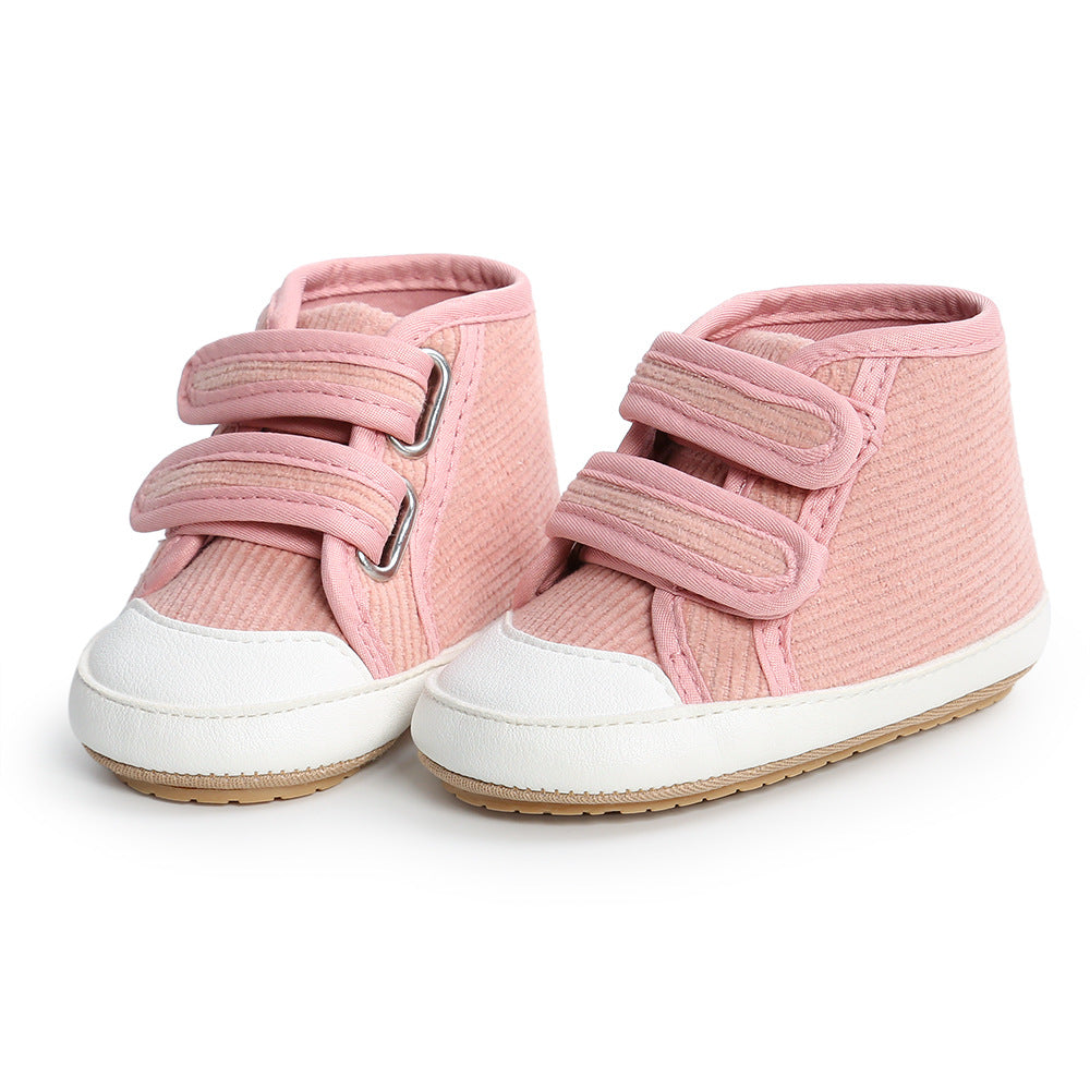 Baby Boy Girl Corduroy Shoes Magic Tape Anti-slip High Sneakers - quixoticmuses