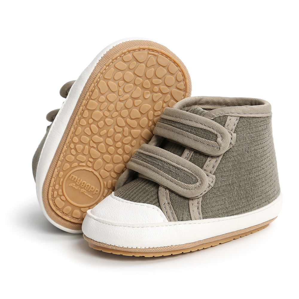 Baby Boy Girl Corduroy Shoes Magic Tape Anti-slip High Sneakers - quixoticmuses