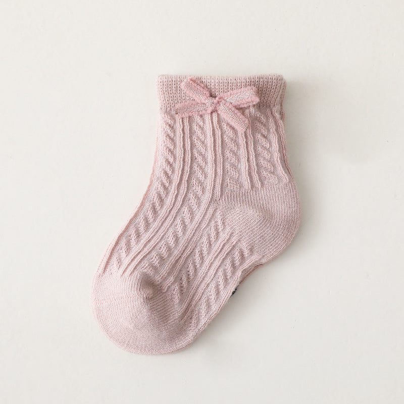 Baby Kids Girl Solid Color Bowtie Ankle Socks - quixoticmuses