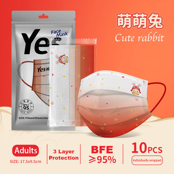 Kids Adults Year of the Rabbit CNY Family Matching Disposable 3 PLY Protective Masks - quixoticmuses