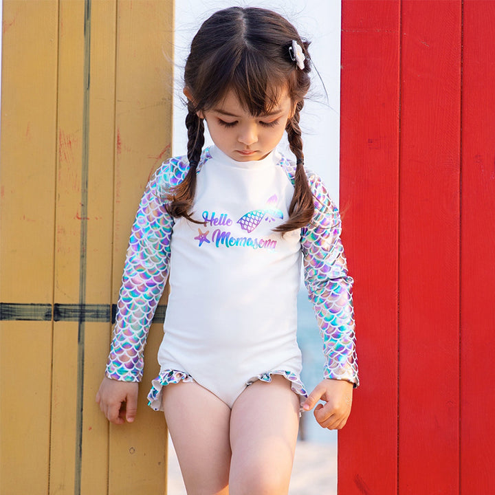 Baby Kids Girl's Mermaid One Piece Long Sleeves Swimming Suit n Free Cap 907060 - quixoticmuses