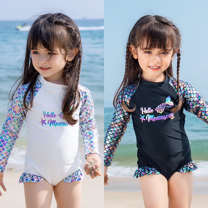 Baby Kids Girl's Mermaid One Piece Long Sleeves Swimming Suit n Free Cap 907060 - quixoticmuses