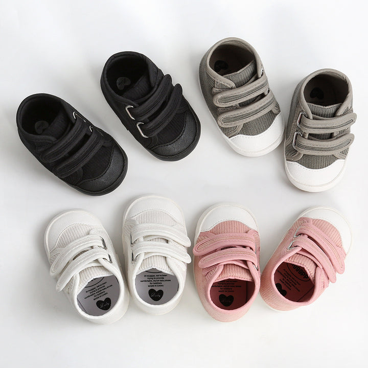 Baby Boy Girl Corduroy Shoes Magic Tape Anti-slip High Sneakers - quixoticmuses