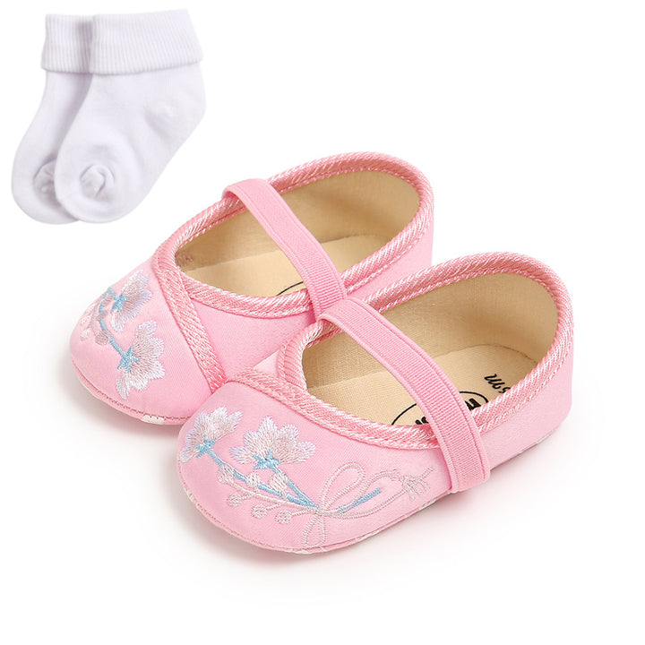 Baby Girl Chinese New Year Shoes Pink w Embroidered Flowers Cheongsam - quixoticmuses