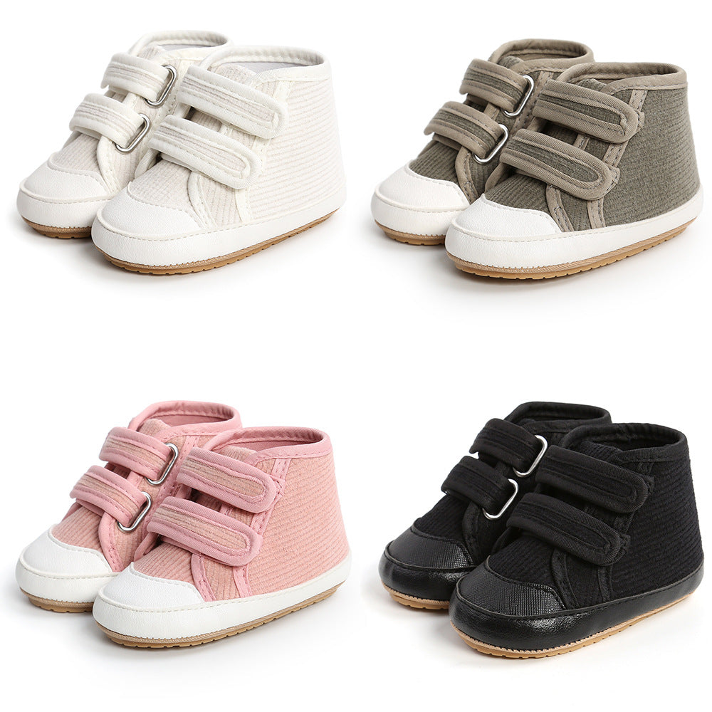 Baby Boy Girl Corduroy Shoes Magic Tape Anti-slip High Sneakers - quixoticmuses