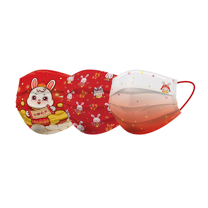 Kids Adults Year of the Rabbit CNY Family Matching Disposable 3 PLY Protective Masks - quixoticmuses