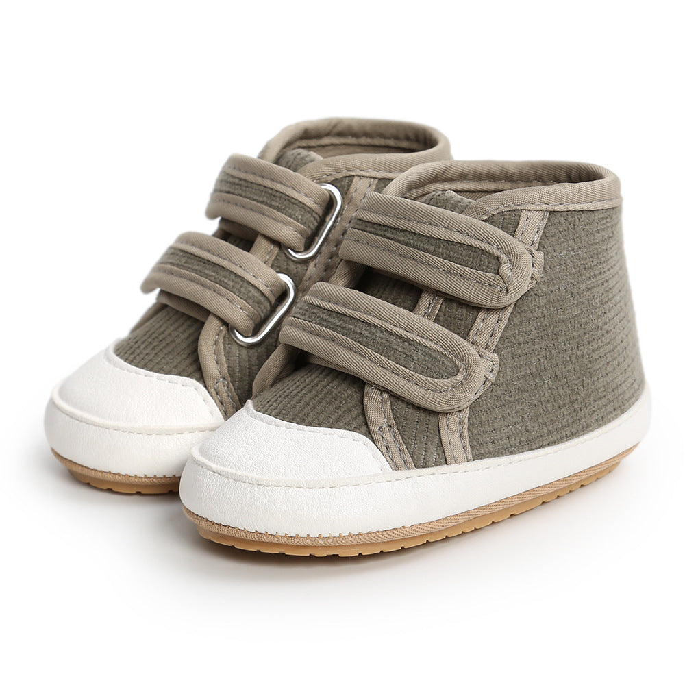 Baby Boy Girl Corduroy Shoes Magic Tape Anti-slip High Sneakers - quixoticmuses