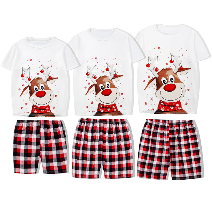 Baby Kids Boy Girl Daddy Mummy Brother Sister Sibling Family Wear Short Sleeve Reindeer Print Christmas Outfit Romper Top n Shorts Set - quixoticmuses