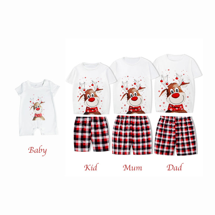 Baby Kids Boy Girl Daddy Mummy Brother Sister Sibling Family Wear Short Sleeve Reindeer Print Christmas Outfit Romper Top n Shorts Set - quixoticmuses